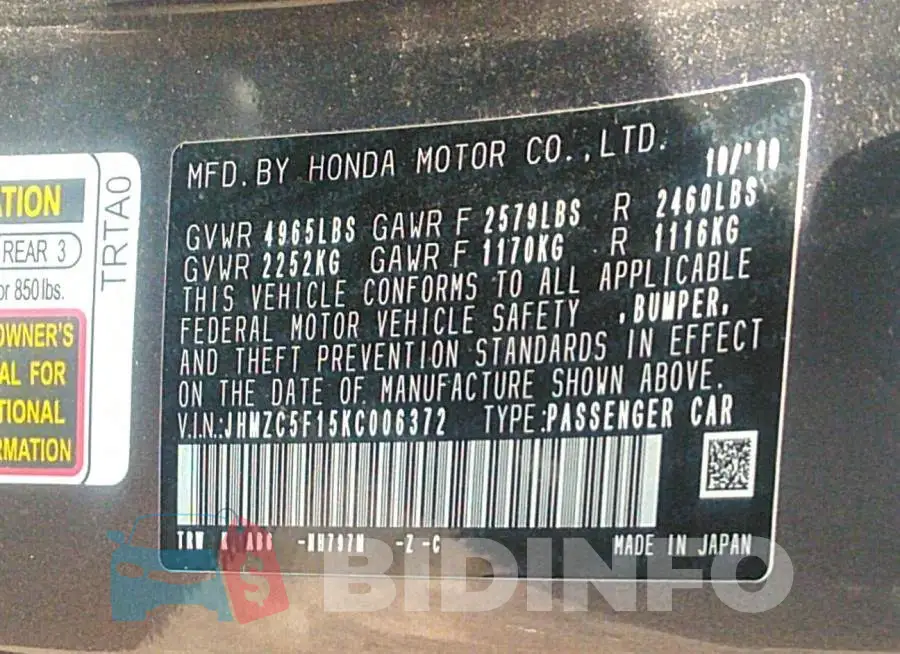 JHMZC5F15KC006372 Photo# 9