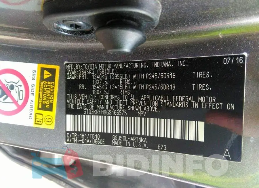 5TDZKRFH9GS166575 Photo# 9