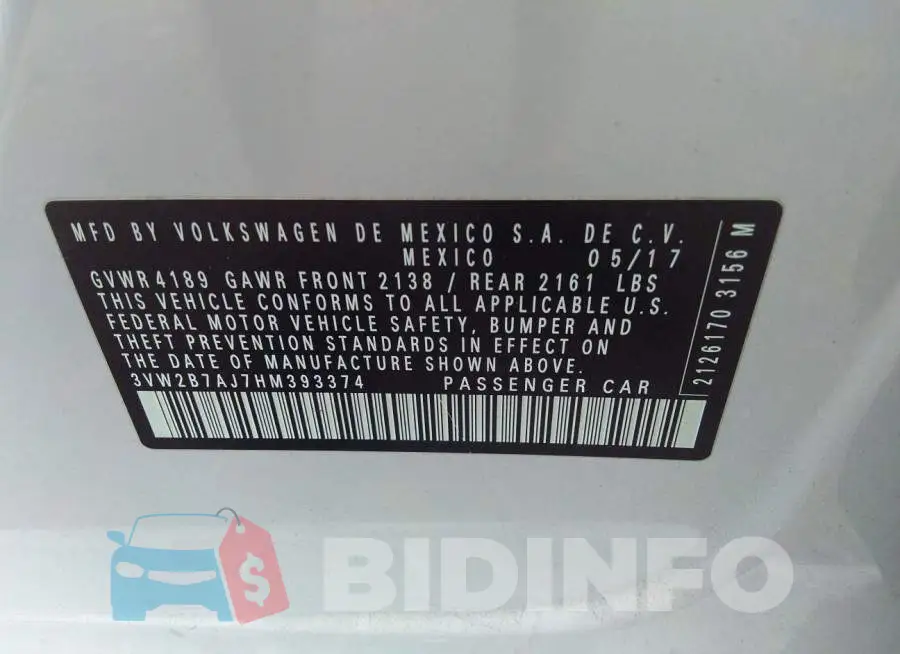 3VW2B7AJ7HM393374 Photo# 9