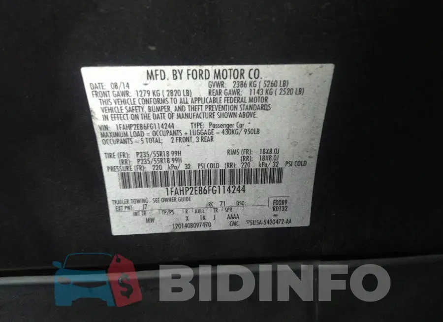 1FAHP2E86FG114244 Photo# 9