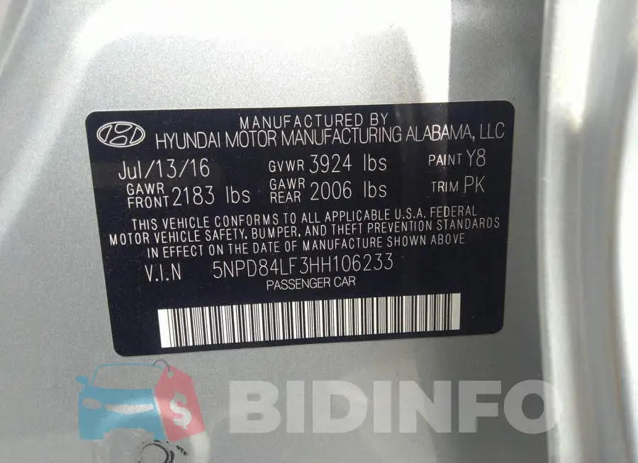 5NPD84LF3HH106233 Photo# 9