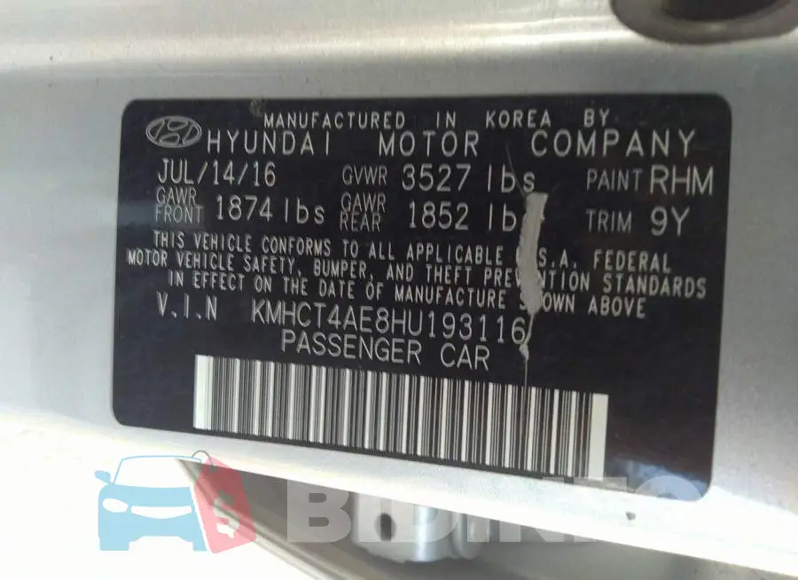 KMHCT4AE8HU193116 Photo# 9