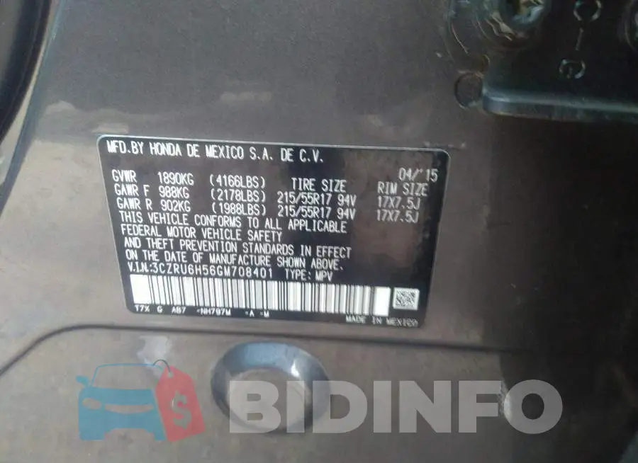 3CZRU6H56GM708401 Photo# 9