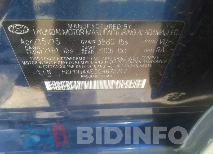 5NPDH4AE3GH678217 Photo# 9