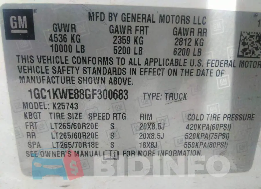 1GC1KWE88GF300683 Photo# 9