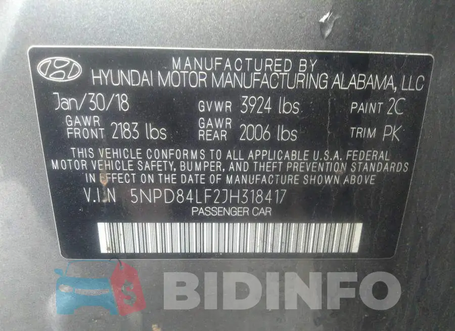 5NPD84LF2JH318417 Photo# 9