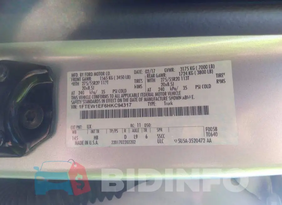 1FTEW1EF6HKC94317 Photo# 9
