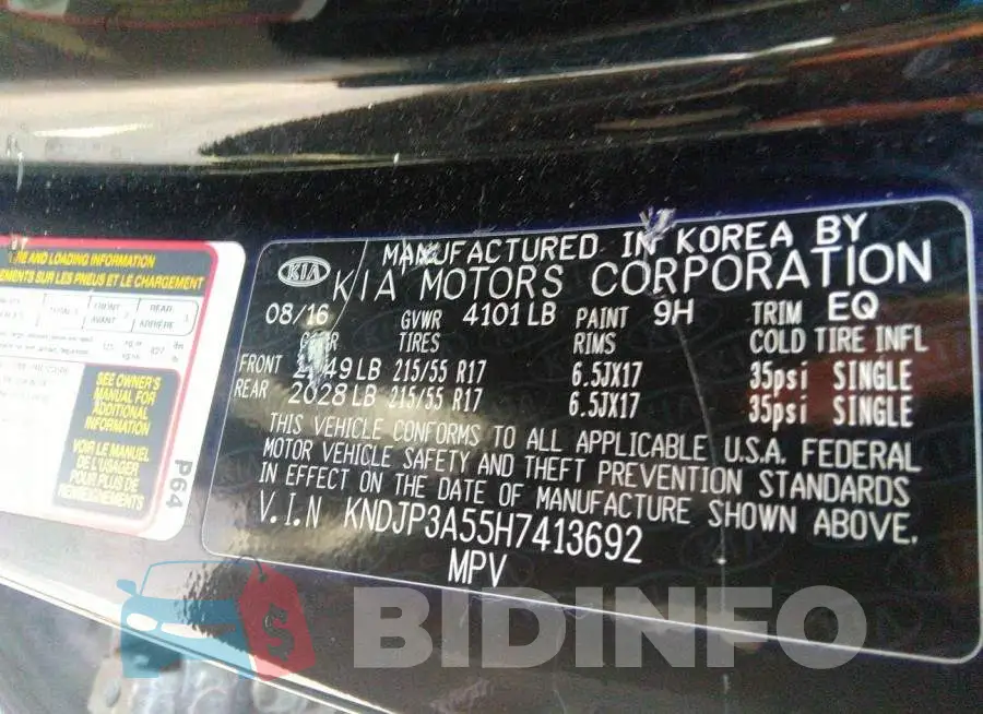 KNDJP3A55H7413692 Photo# 9
