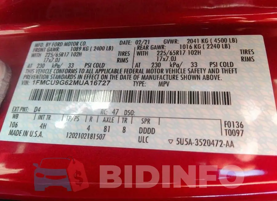 1FMCU9G62MUA16727 Photo# 9