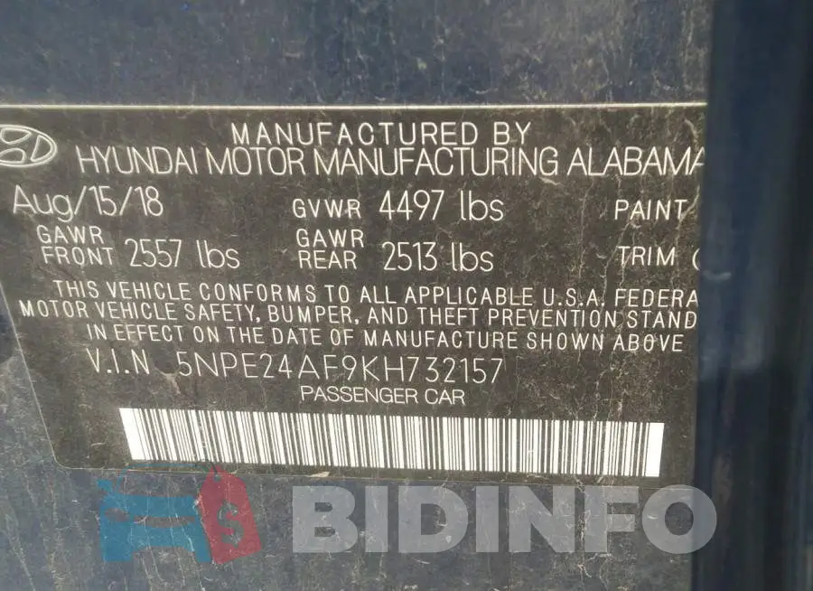 5NPE24AF9KH732157 Photo# 9