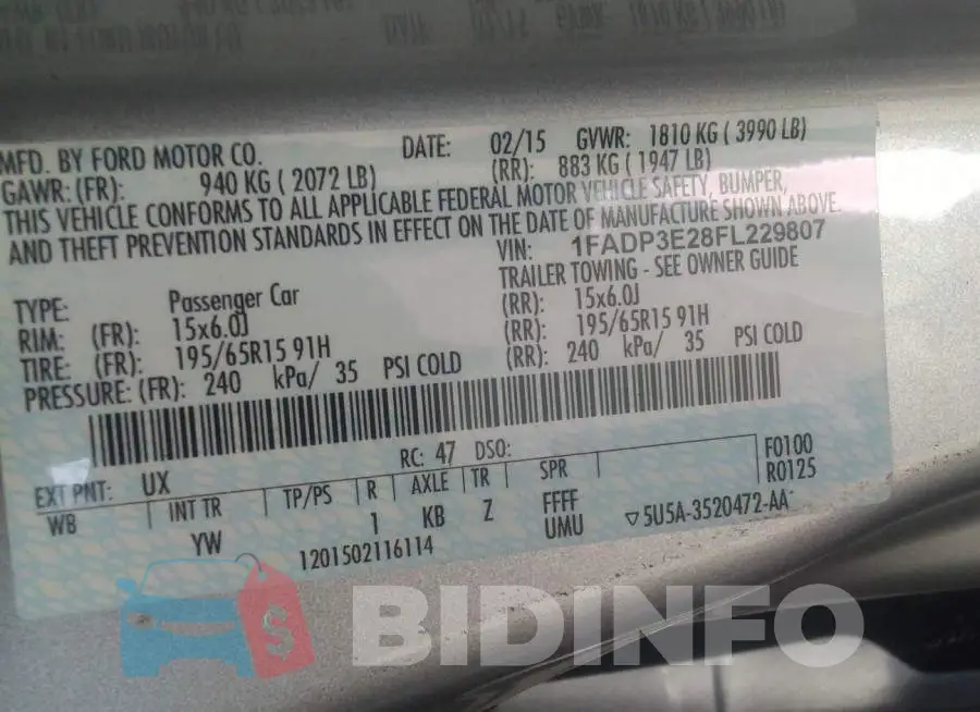 1FADP3E28FL229807 Photo# 9