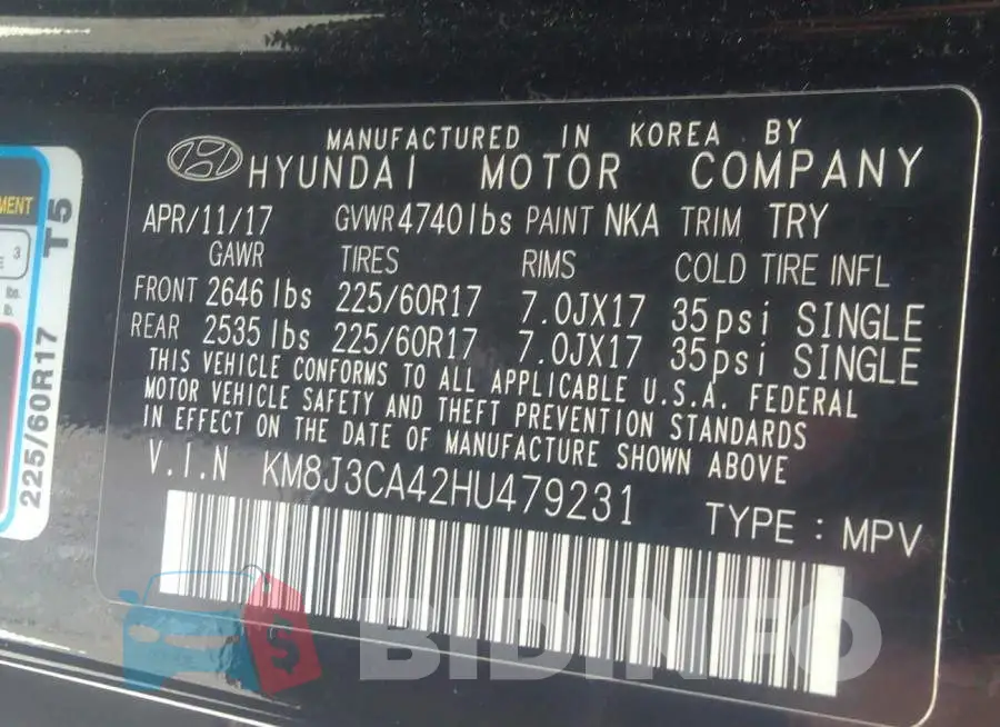 KM8J3CA42HU479231 Photo# 9