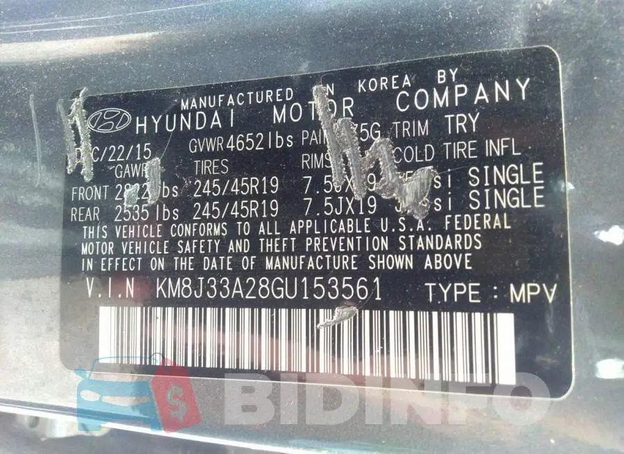 KM8J33A28GU153561 Photo# 9
