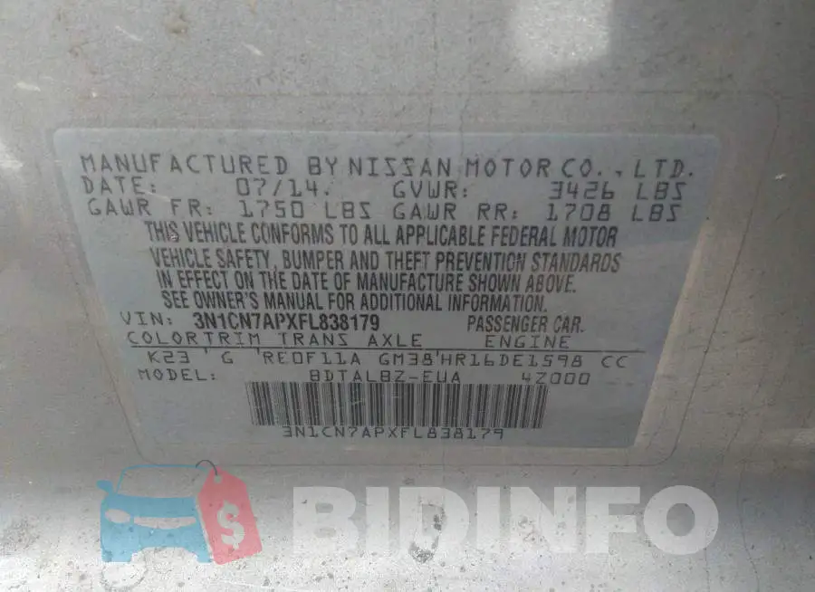 3N1CN7APXFL838179 Photo# 9