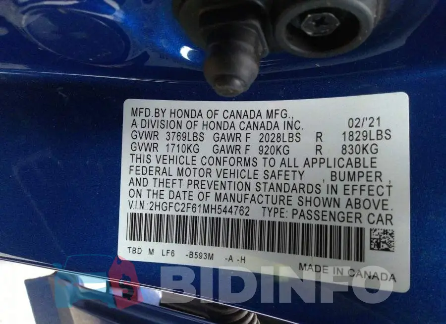 2HGFC2F61MH544762 Photo# 9