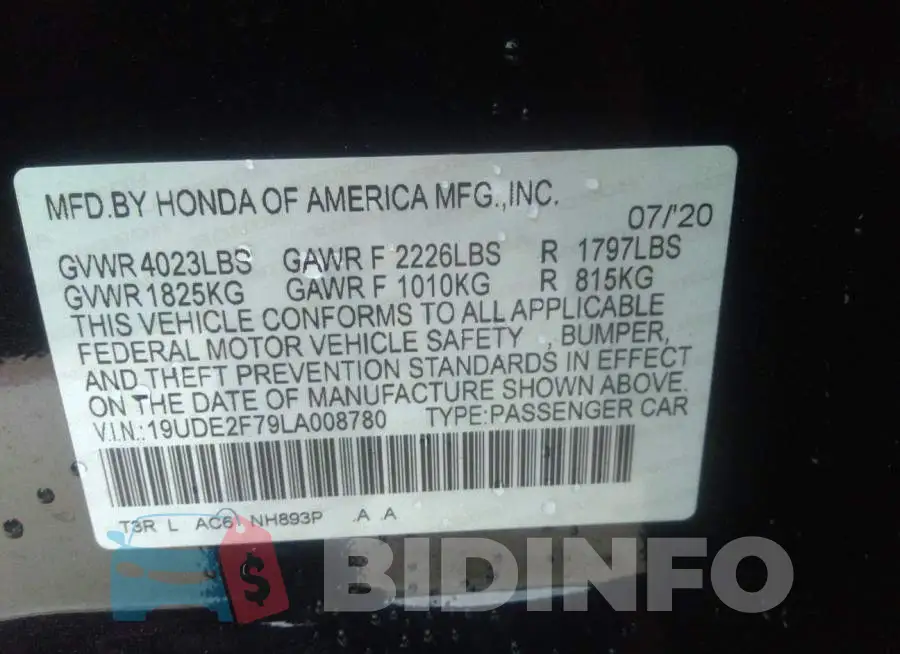 19UDE2F79LA008780 Photo# 9