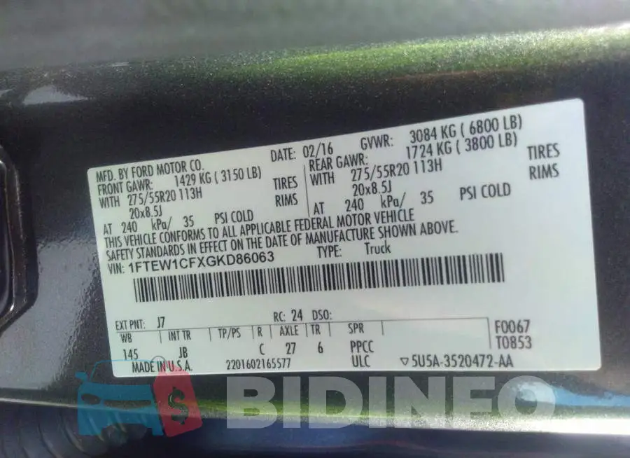 1FTEW1CFXGKD86063 Photo# 9