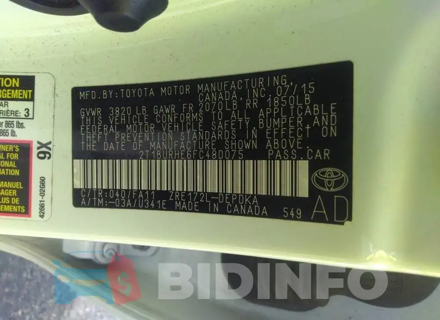 2T1BURHE6FC480075 Photo# 9