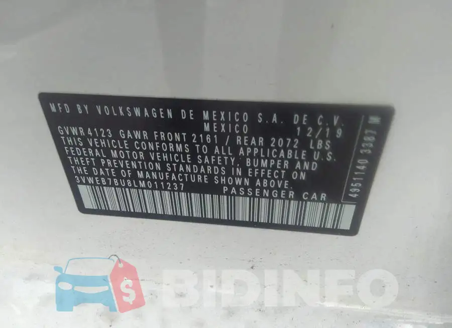 3VWEB7BU8LM011237 Photo# 9