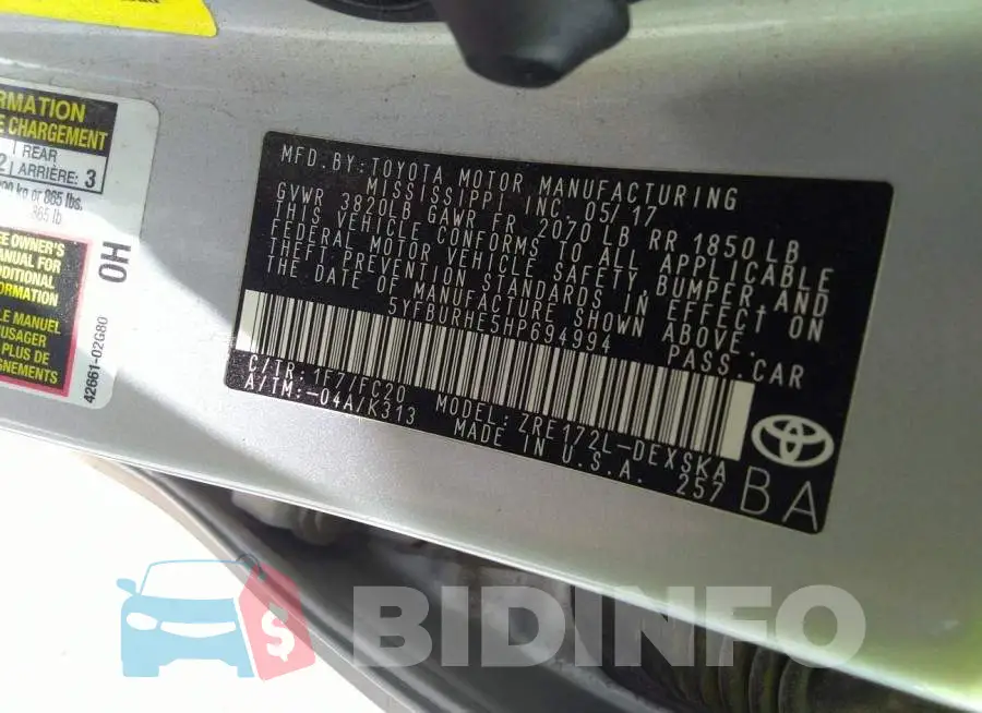 5YFBURHE5HP694994 Photo# 9