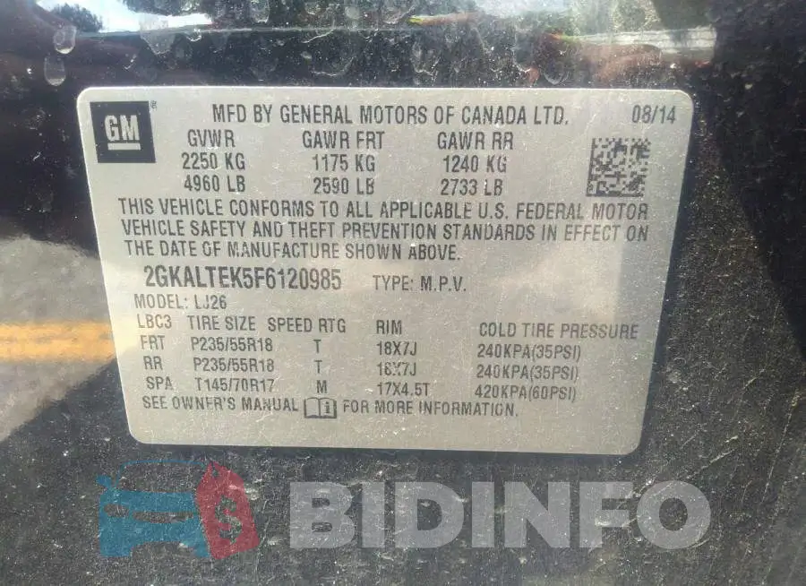 2GKALTEK5F6120985 Photo# 9