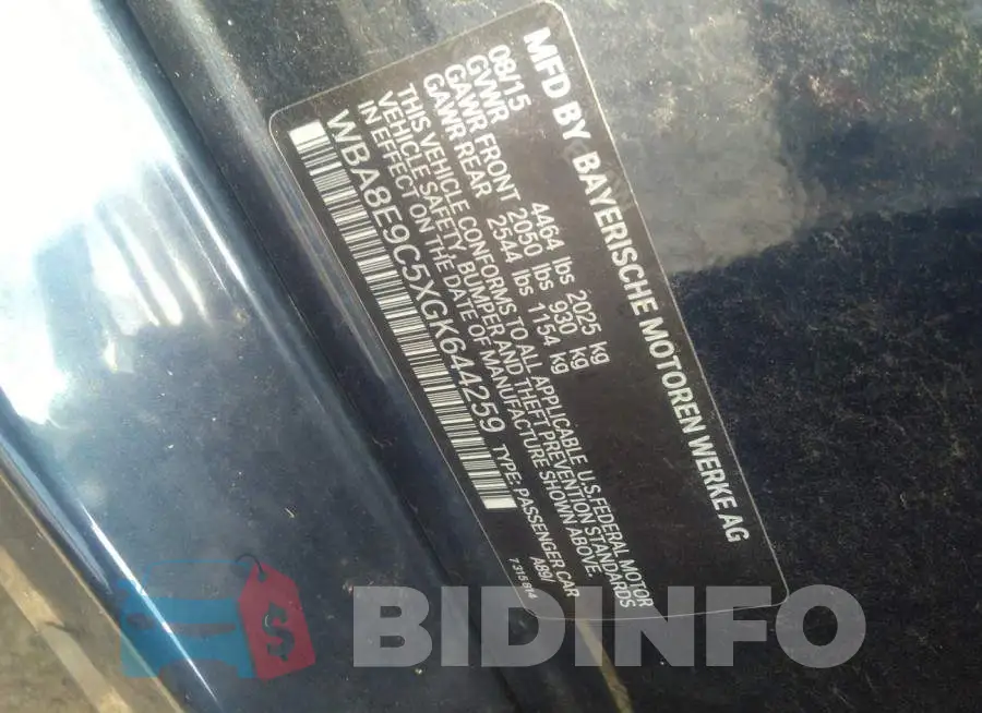 WBA8E9C5XGK644259 Photo# 9