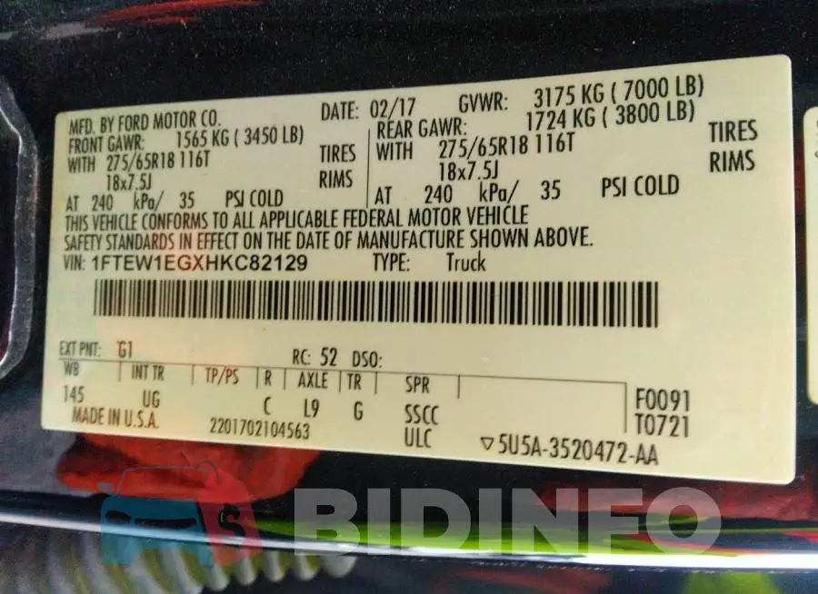 1FTEW1EGXHKC82129 Photo# 9