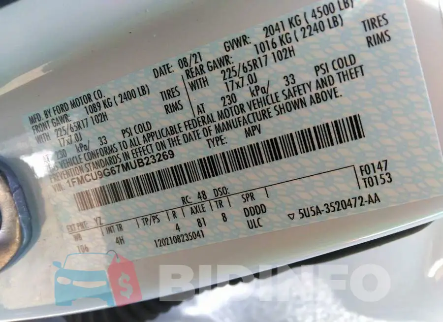 1FMCU9G67MUB23269 Photo# 9