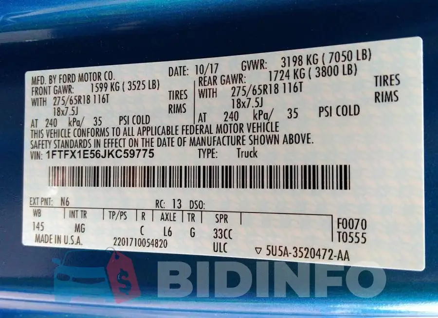 1FTFX1E56JKC59775 Photo# 9