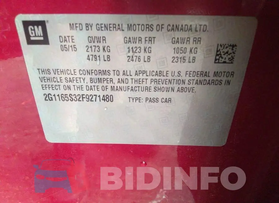 2G1165S32F9271480 Photo# 9
