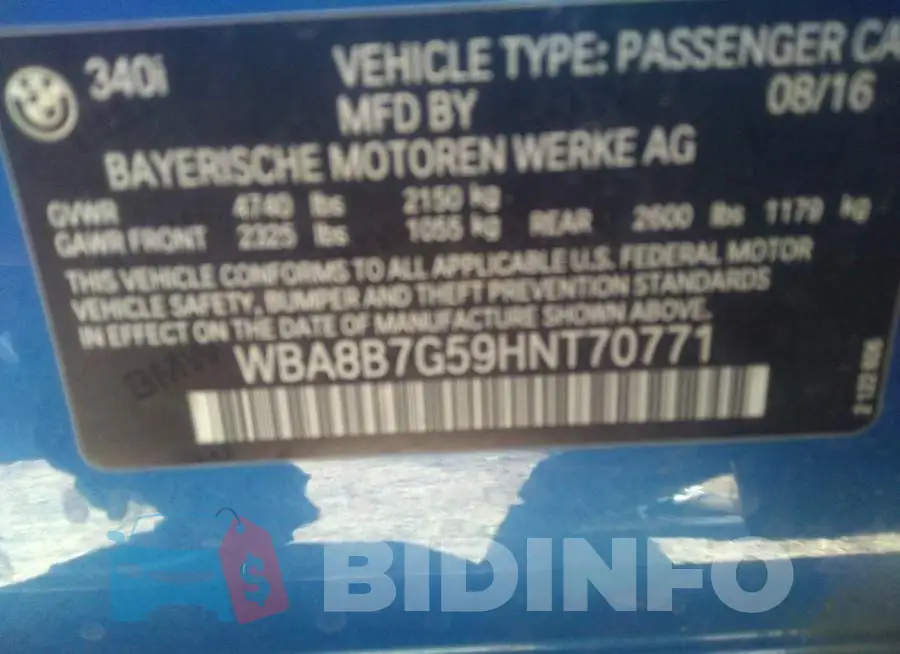 WBA8B7G59HNT70771 Photo# 9