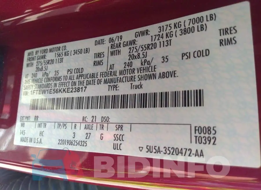 1FTEW1E56KKE23817 Photo# 9