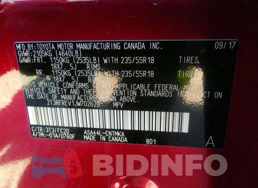 2T3RFREV1JW702629 Photo# 9