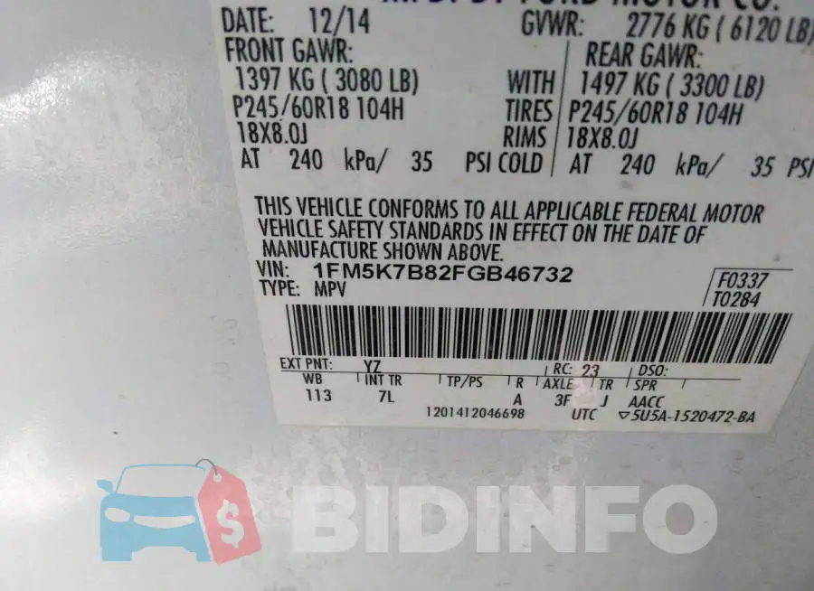 1FM5K7B82FGB46732 Photo# 9