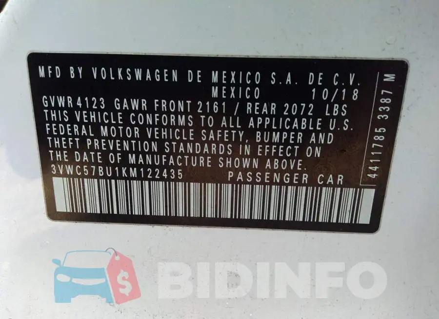 3VWC57BU1KM122435 Photo# 9