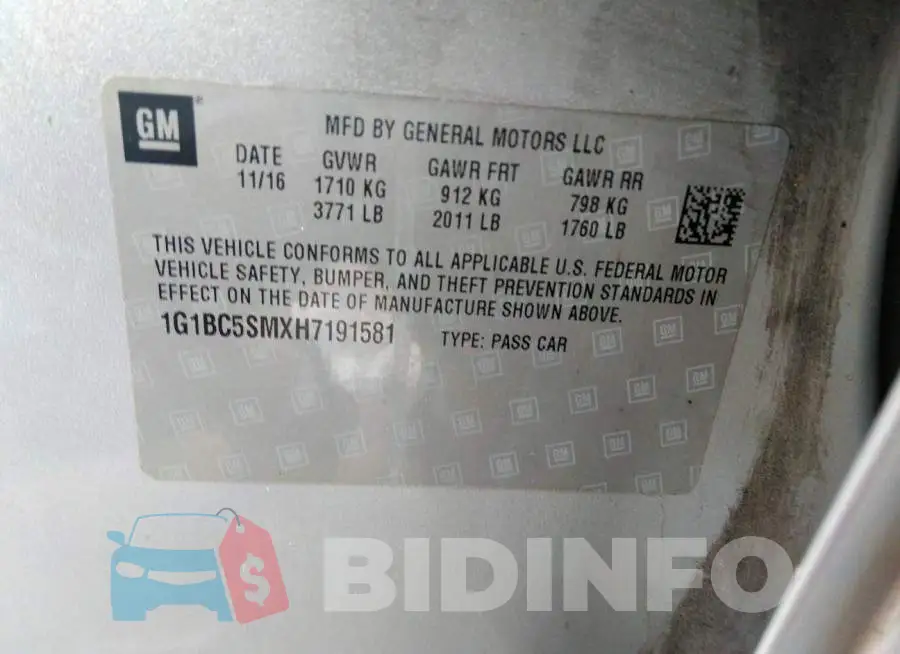 1G1BC5SMXH7191581 Photo# 9