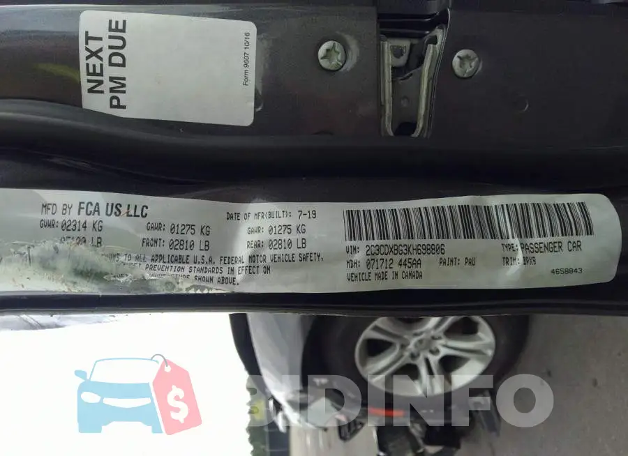 2C3CDXBG3KH698806 Photo# 9