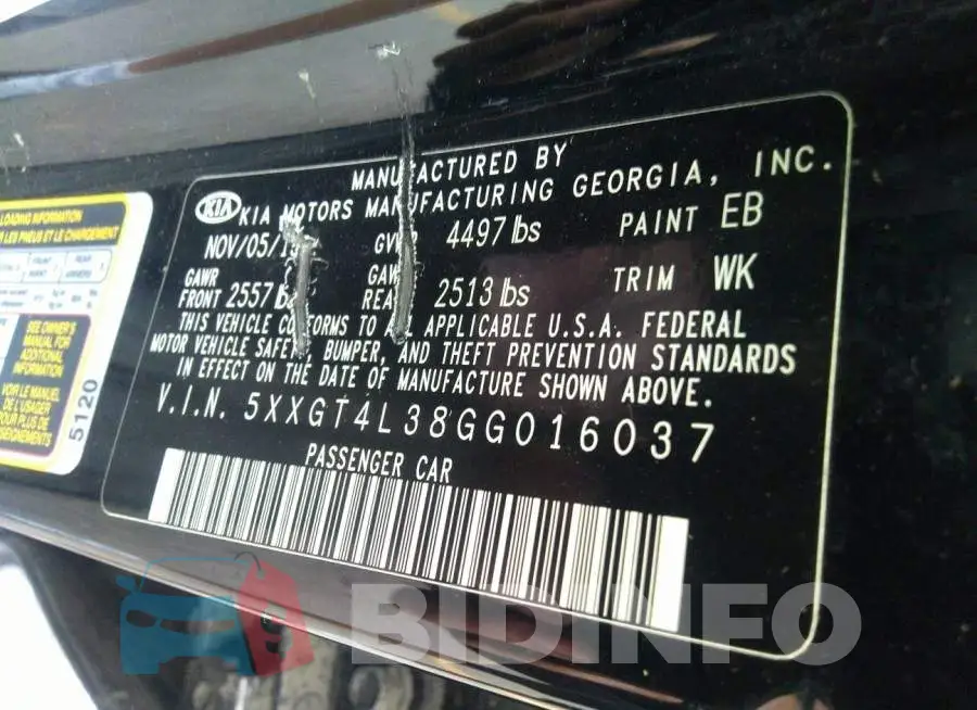 5XXGT4L38GG016037 Photo# 9