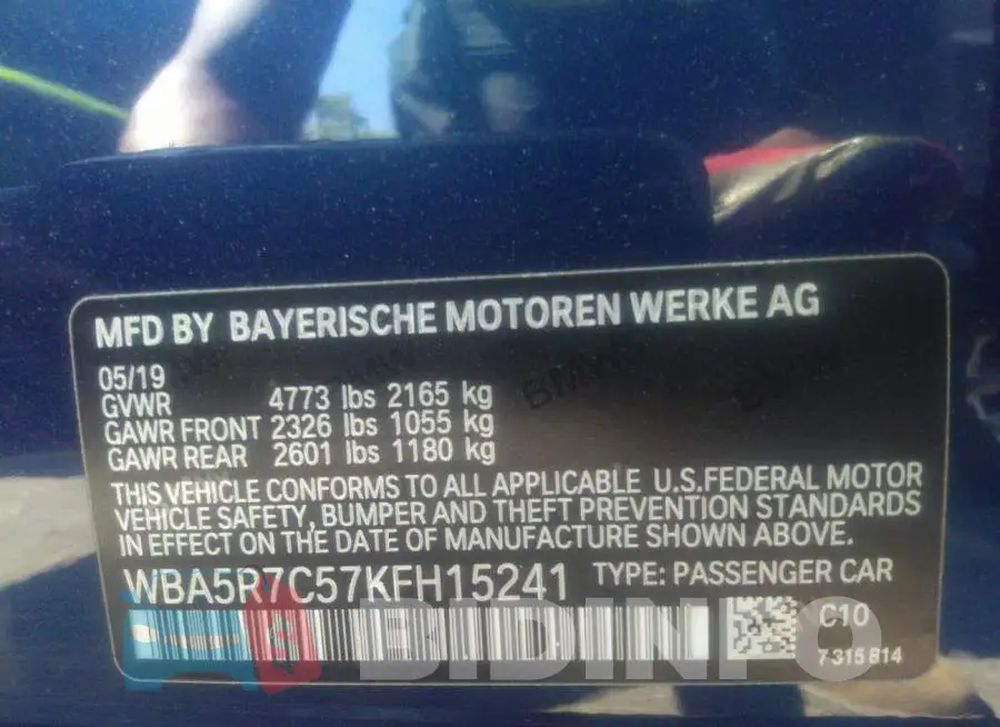 WBA5R7C57KFH15241 Photo# 9