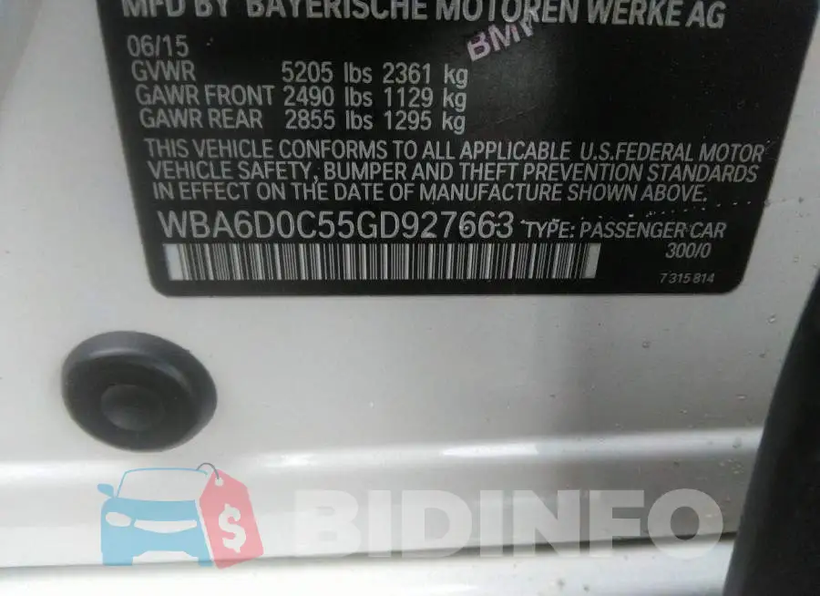 WBA6D0C55GD927663 Photo# 9