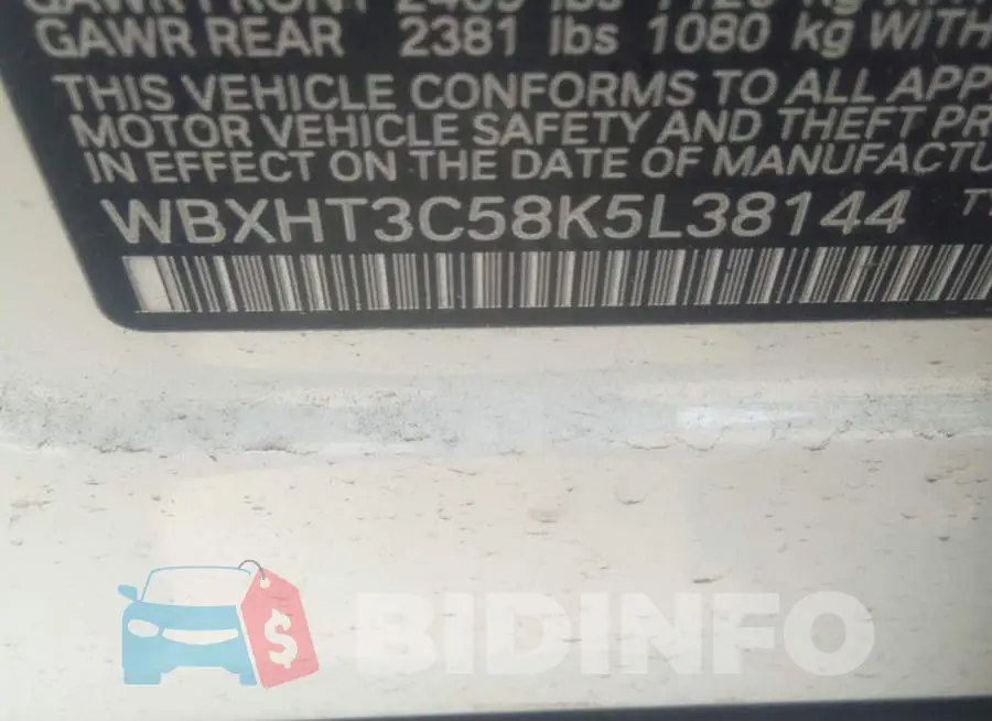 WBXHT3C58K5L38144 Photo# 9