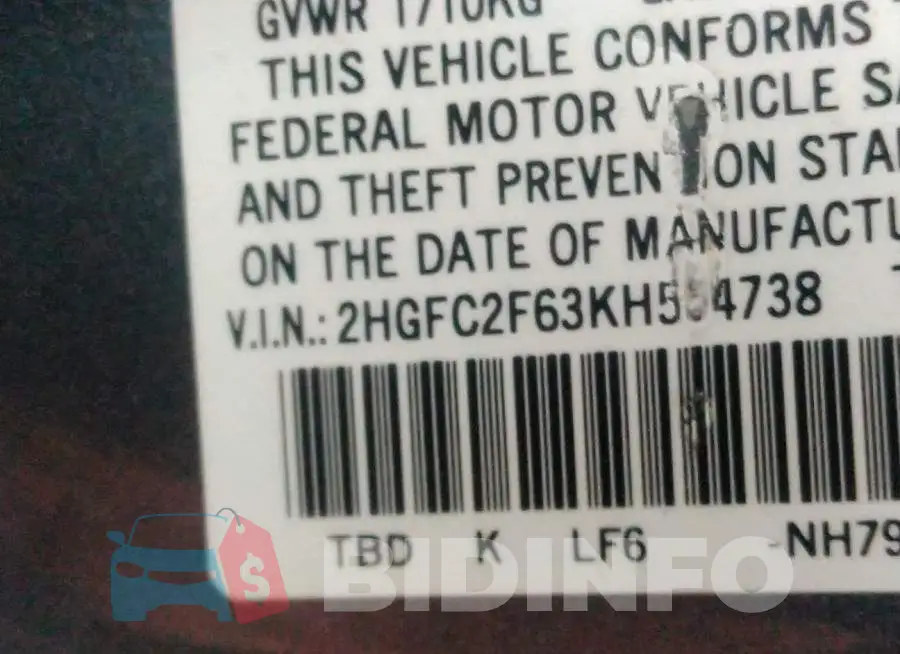 2HGFC2F63KH554738 Photo# 9
