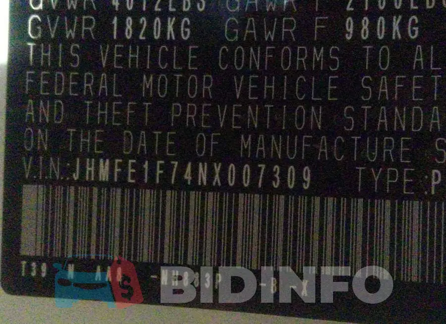 JHMFE1F74NX007309 Photo# 9