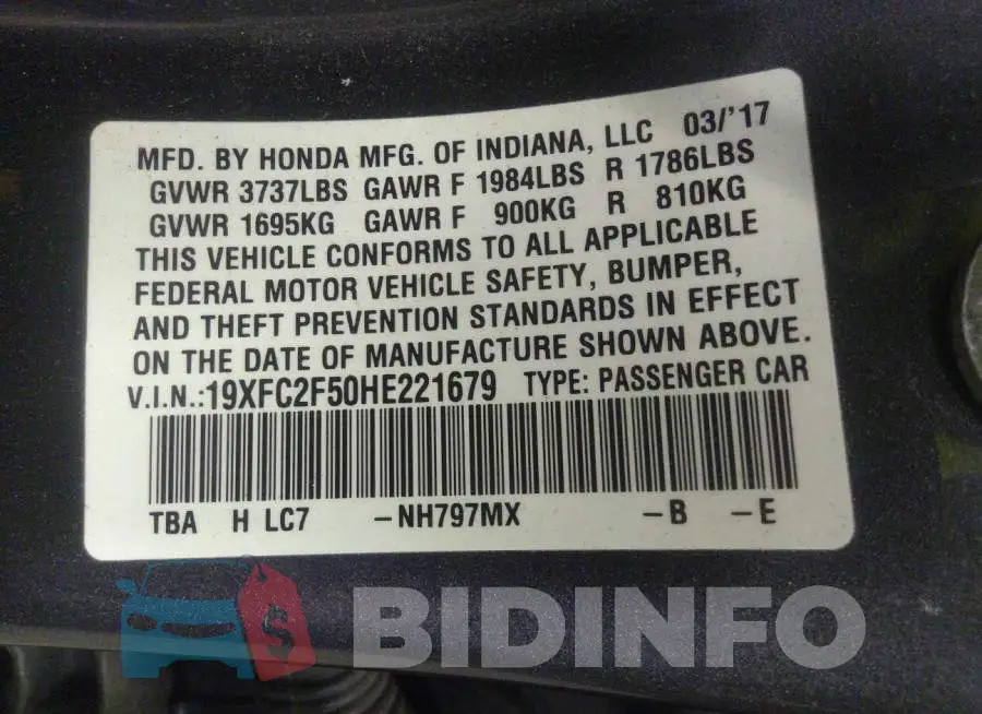 19XFC2F50HE221679 Photo# 9