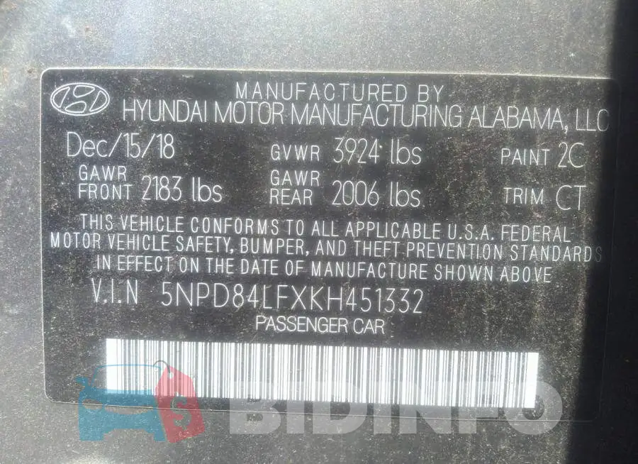 5NPD84LFXKH451332 Photo# 9