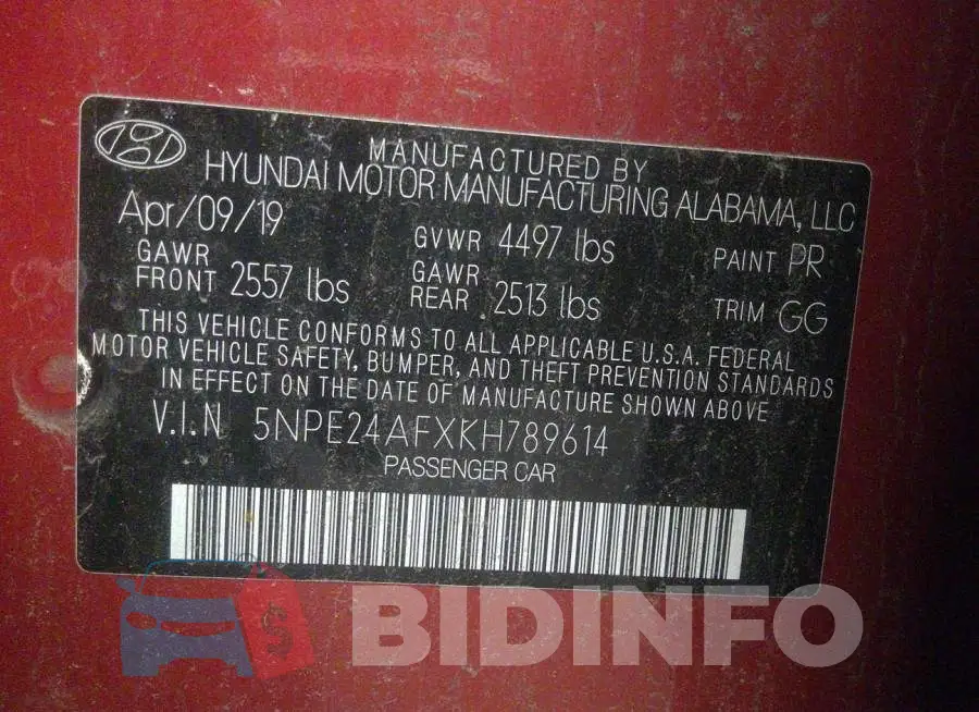 5NPE24AFXKH789614 Photo# 9