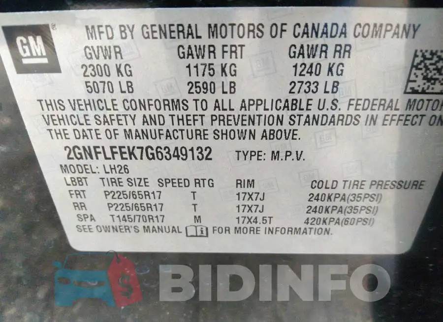 2GNFLFEK7G6349132 Photo# 9