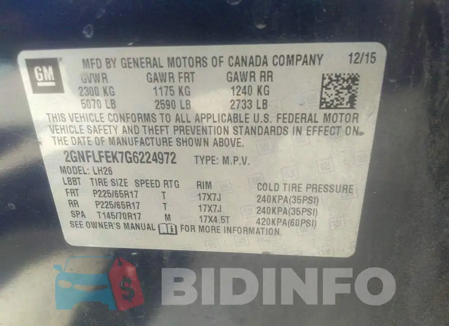 2GNFLFEK7G6224972 Photo# 9