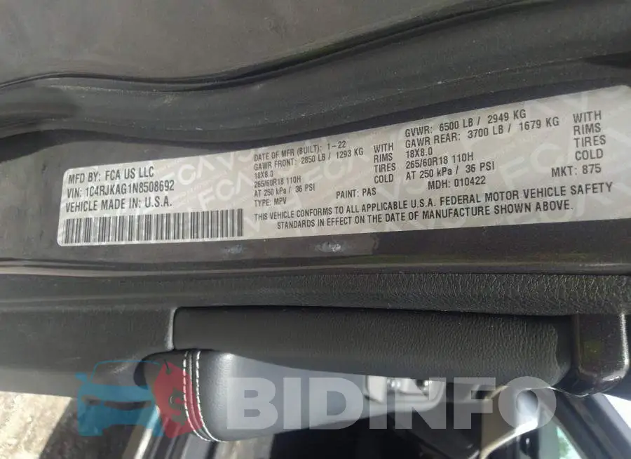 1C4RJKAG1N8508692 Photo# 9
