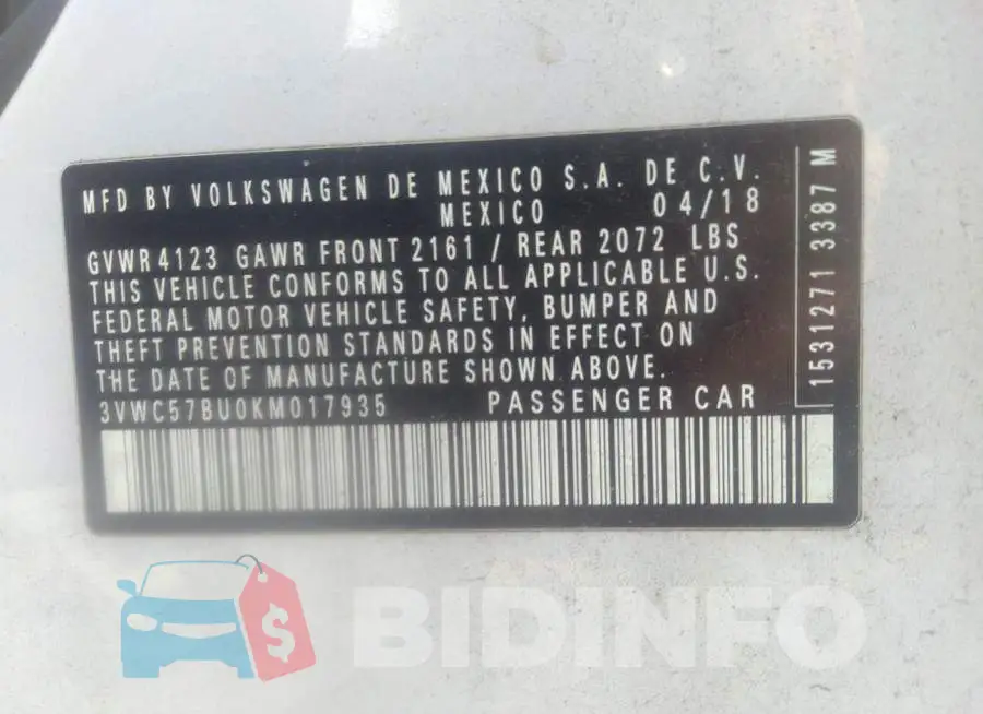 3VWC57BU0KM017935 Photo# 9